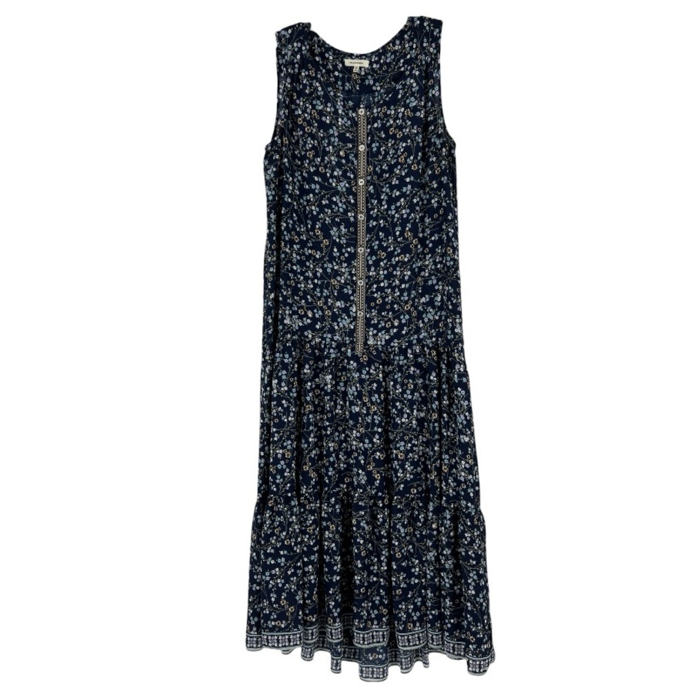 Max studio midi floral tiered cottagecore Button Blue & white dress SZ M